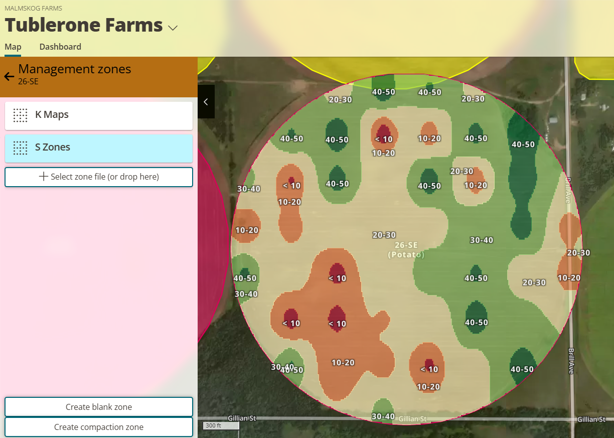 You determine the ranges and colors for the various nutrient levels and then view them as a map layer from the soil test results