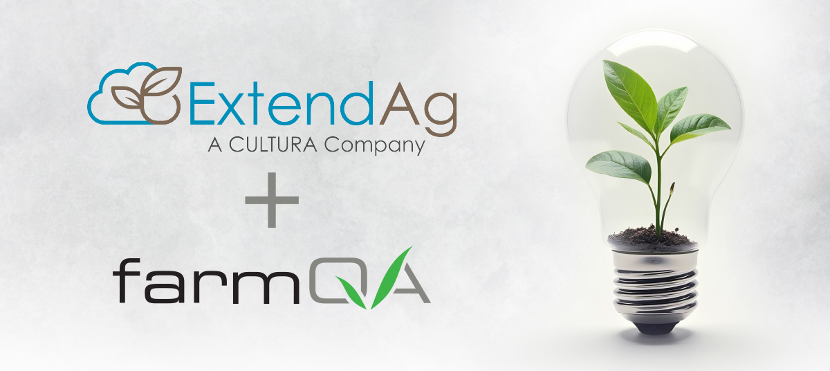 ExtendAg and FarmQA logos and lightbulb ExtendAg and FarmQA logos with a plus sign and lightbulb in the background.